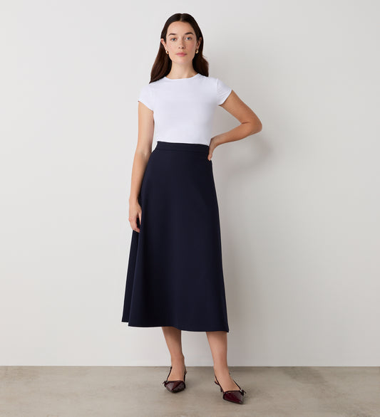 Ruth Navy Ponte Jersey Midi Skirt