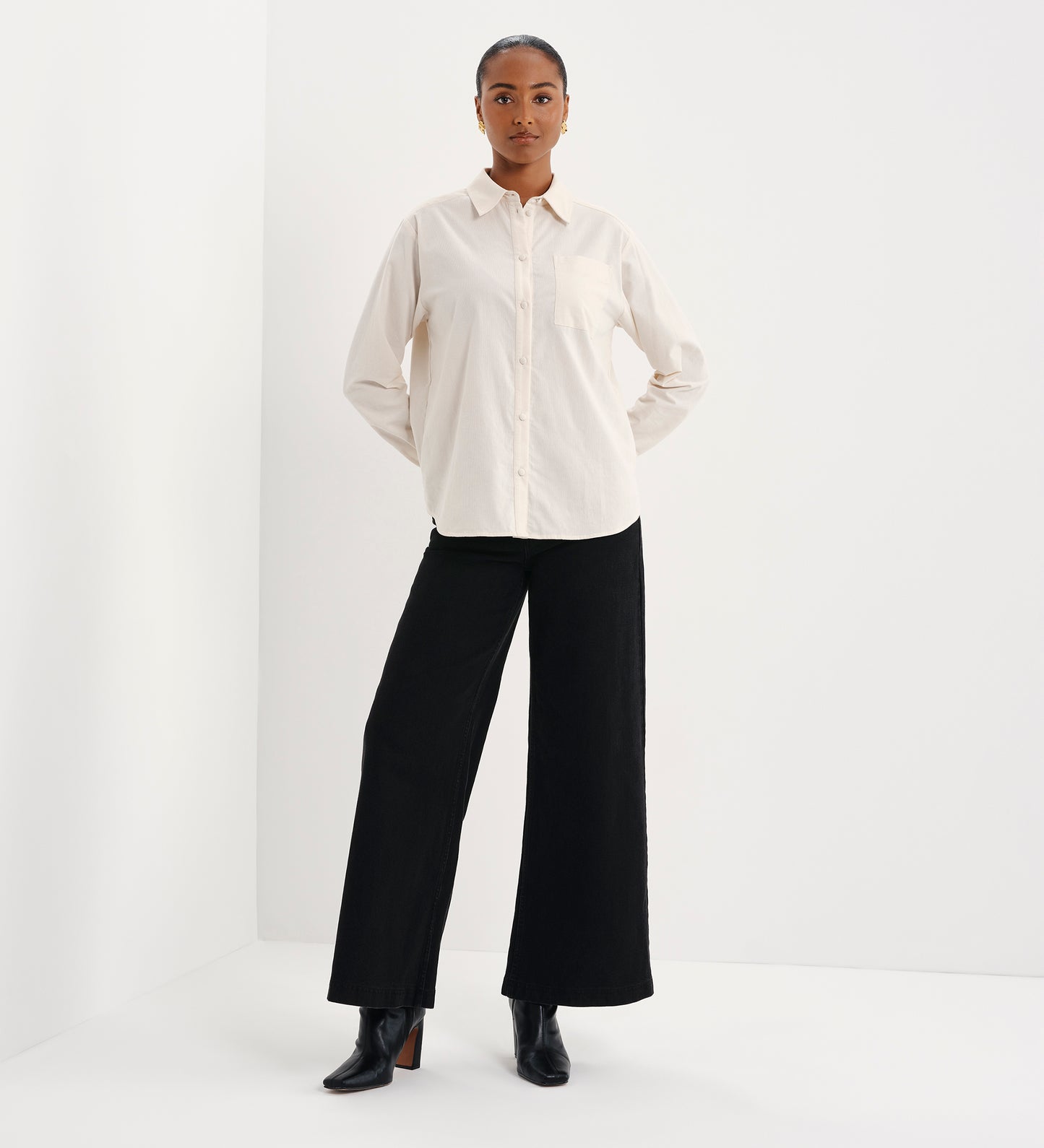 Raquel Ivory Corduroy Button-Through Oversized Shirt