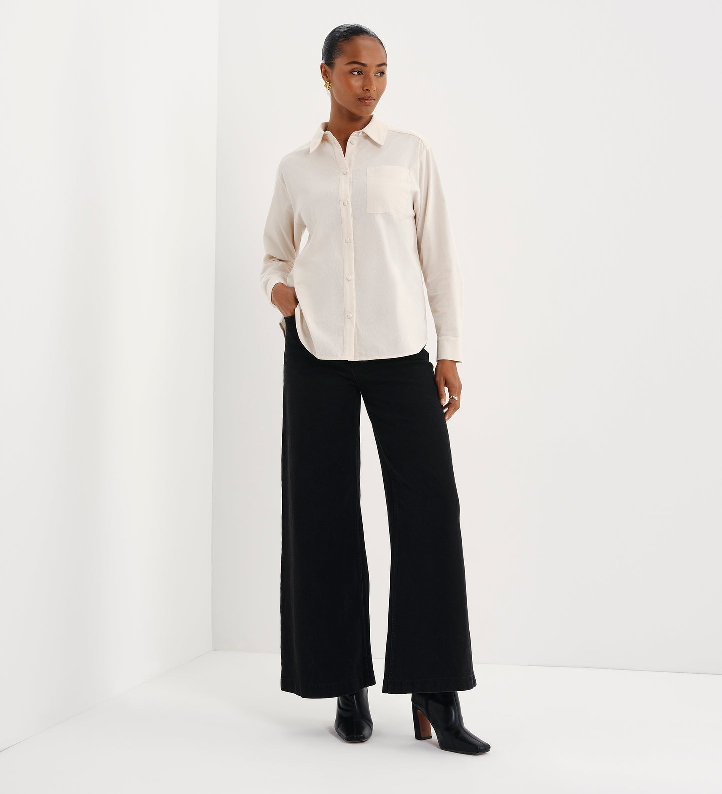 Raquel Ivory Corduroy Button-Through Oversized Shirt