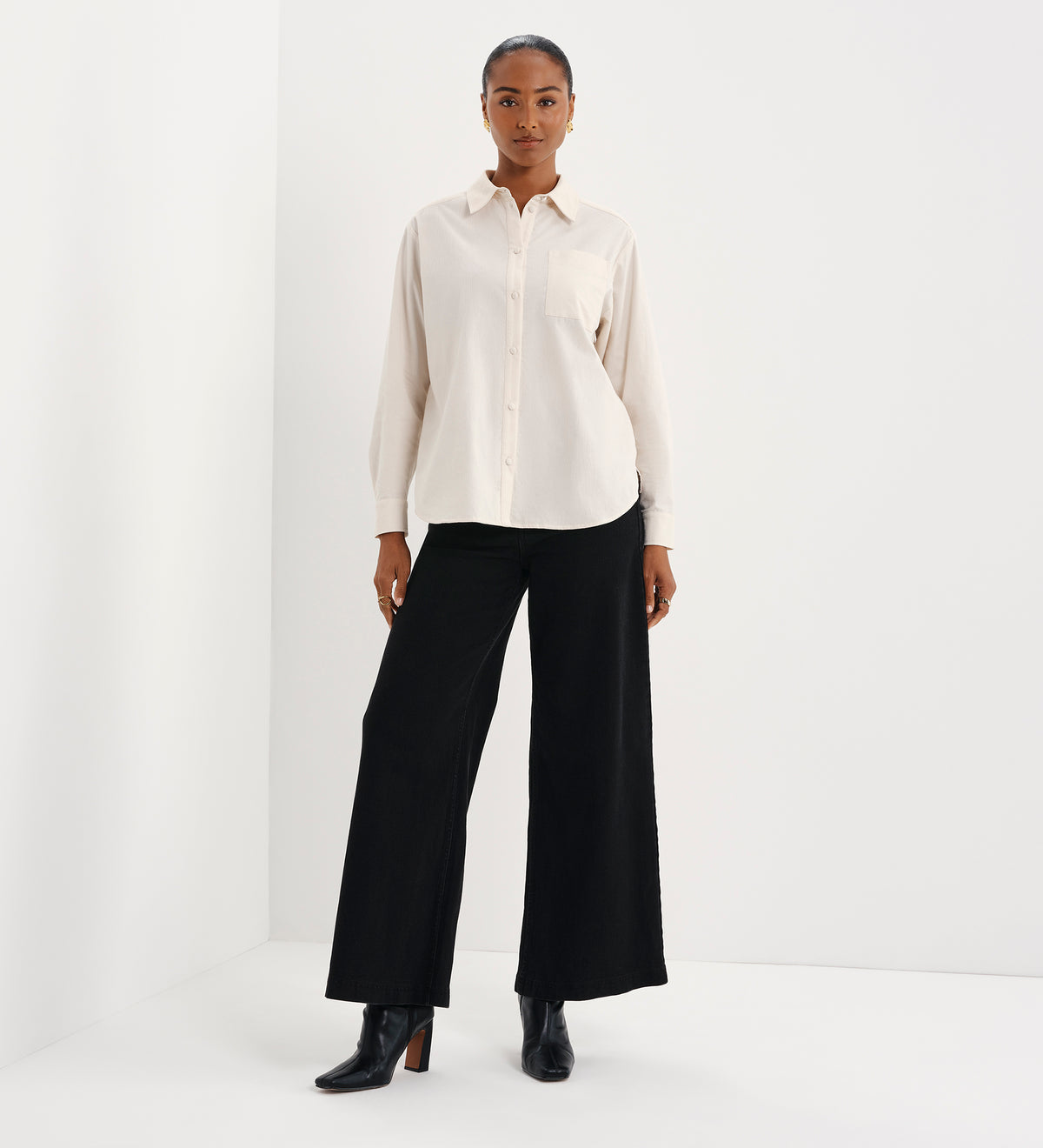 Raquel Ivory Corduroy Button-Through Oversized Shirt