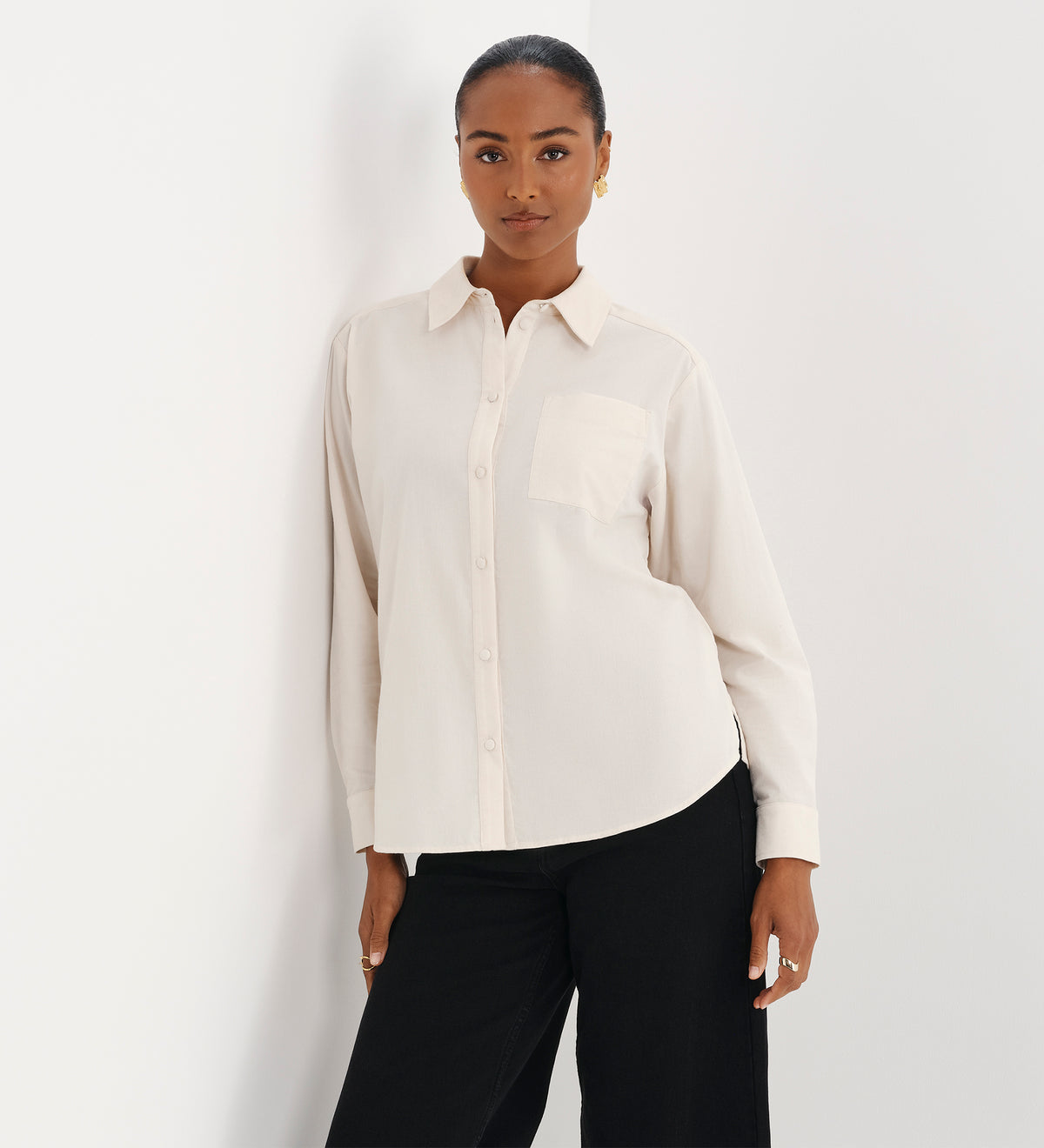 Raquel Ivory Corduroy Button-Through Oversized Shirt