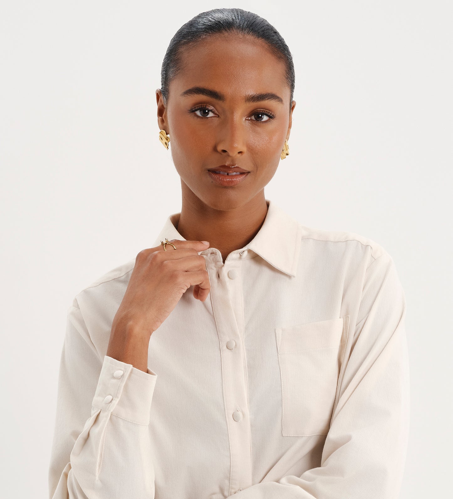 Raquel Ivory Corduroy Button-Through Oversized Shirt