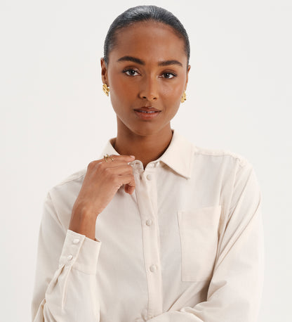 Raquel Ivory Corduroy Button-Through Oversized Shirt