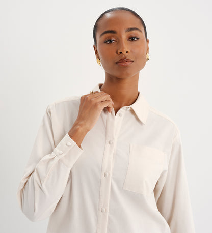 Raquel Ivory Corduroy Button-Through Oversized Shirt