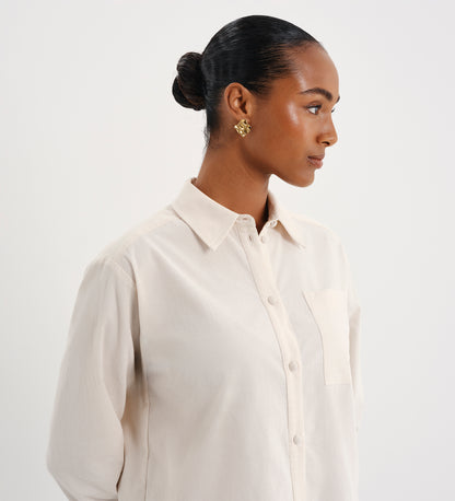 Raquel Ivory Corduroy Button-Through Oversized Shirt