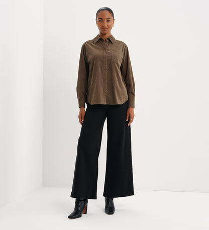 Raquel Khaki Corduroy Button-Through Oversized Shirt
