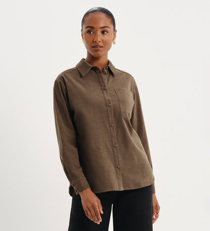 Raquel Khaki Corduroy Button-Through Oversized Shirt