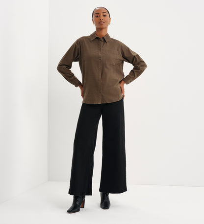 Raquel Khaki Corduroy Button-Through Oversized Shirt