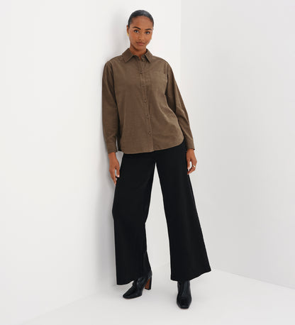 Raquel Khaki Corduroy Button-Through Oversized Shirt