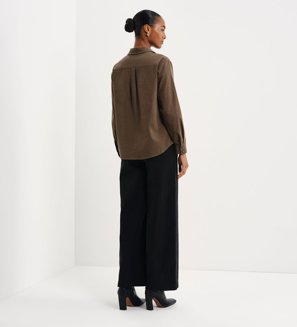 Raquel Khaki Corduroy Button-Through Oversized Shirt
