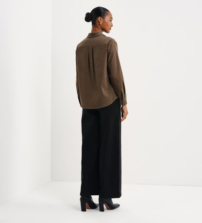 Raquel Khaki Corduroy Button-Through Oversized Shirt