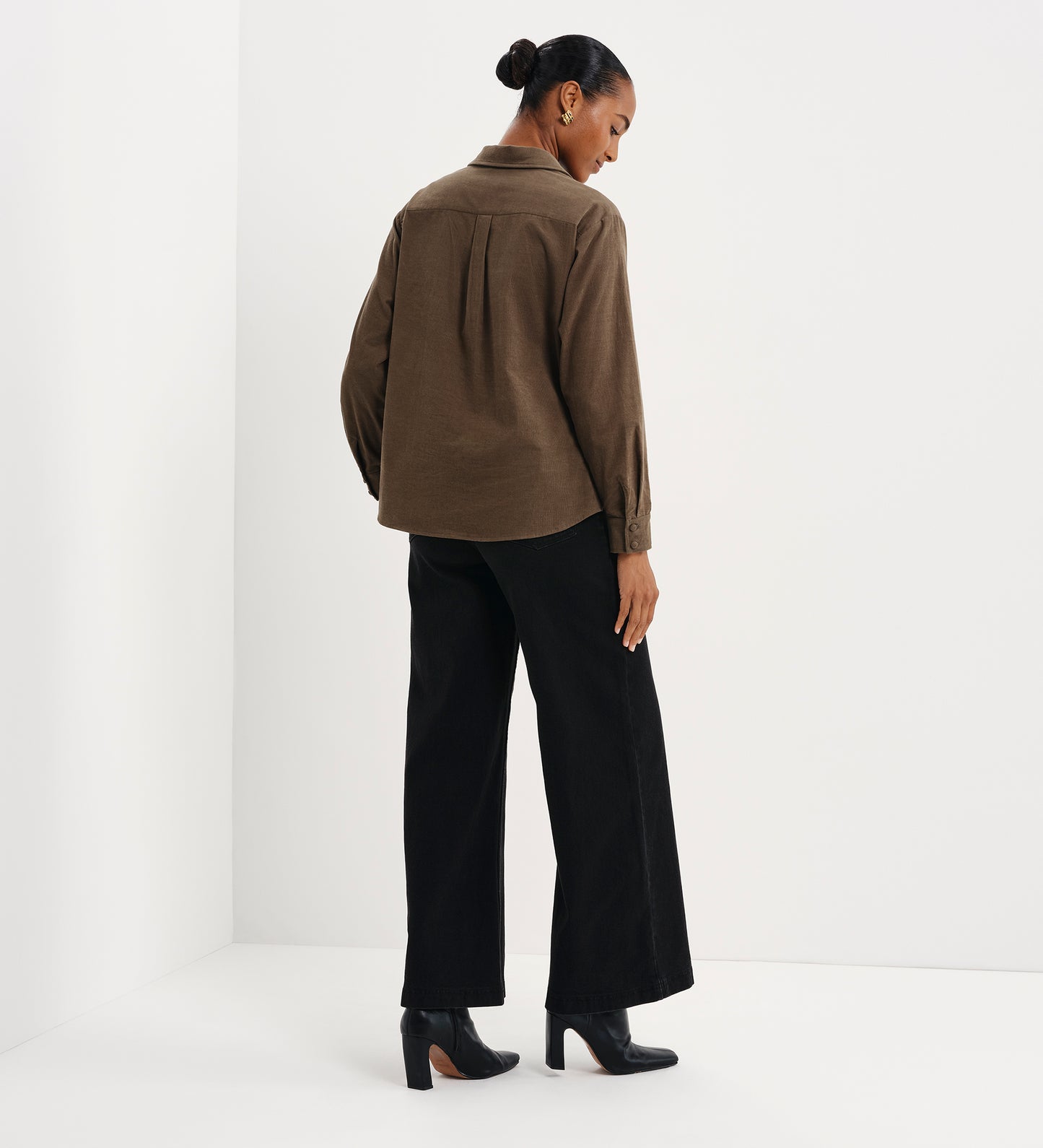 Raquel Khaki Corduroy Button-Through Oversized Shirt