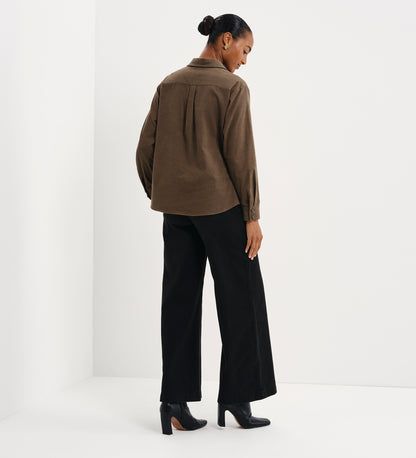 Raquel Khaki Corduroy Button-Through Oversized Shirt