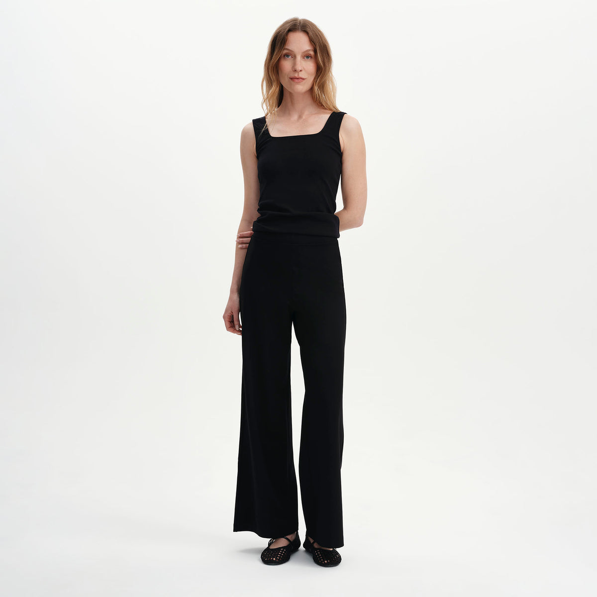Reyna Black Ponte Jersey Wide Leg Trousers