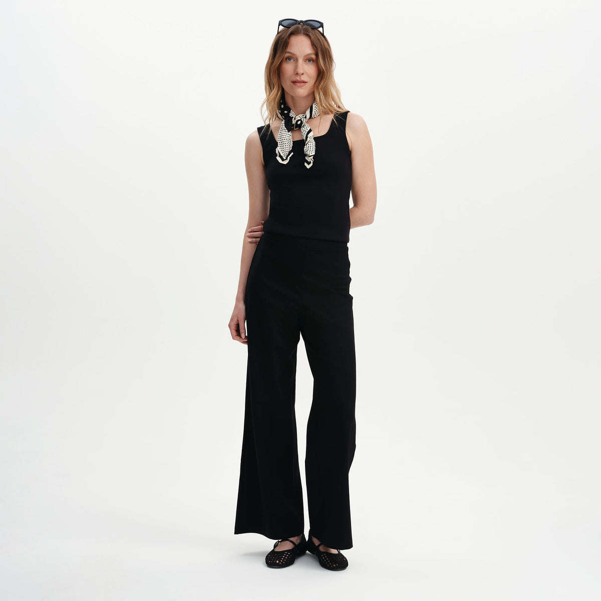Reyna Black Ponte Jersey Wide Leg Trousers