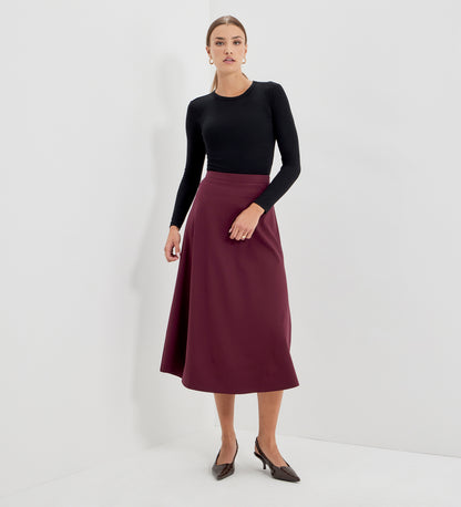 Ruth Burgundy Ponte Jersey A-Line Midi Skirt