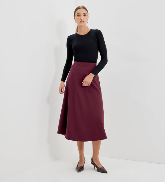 Ruth Burgundy Ponte Jersey A-Line Midi Skirt