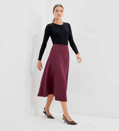Ruth Burgundy Ponte Jersey A-Line Midi Skirt