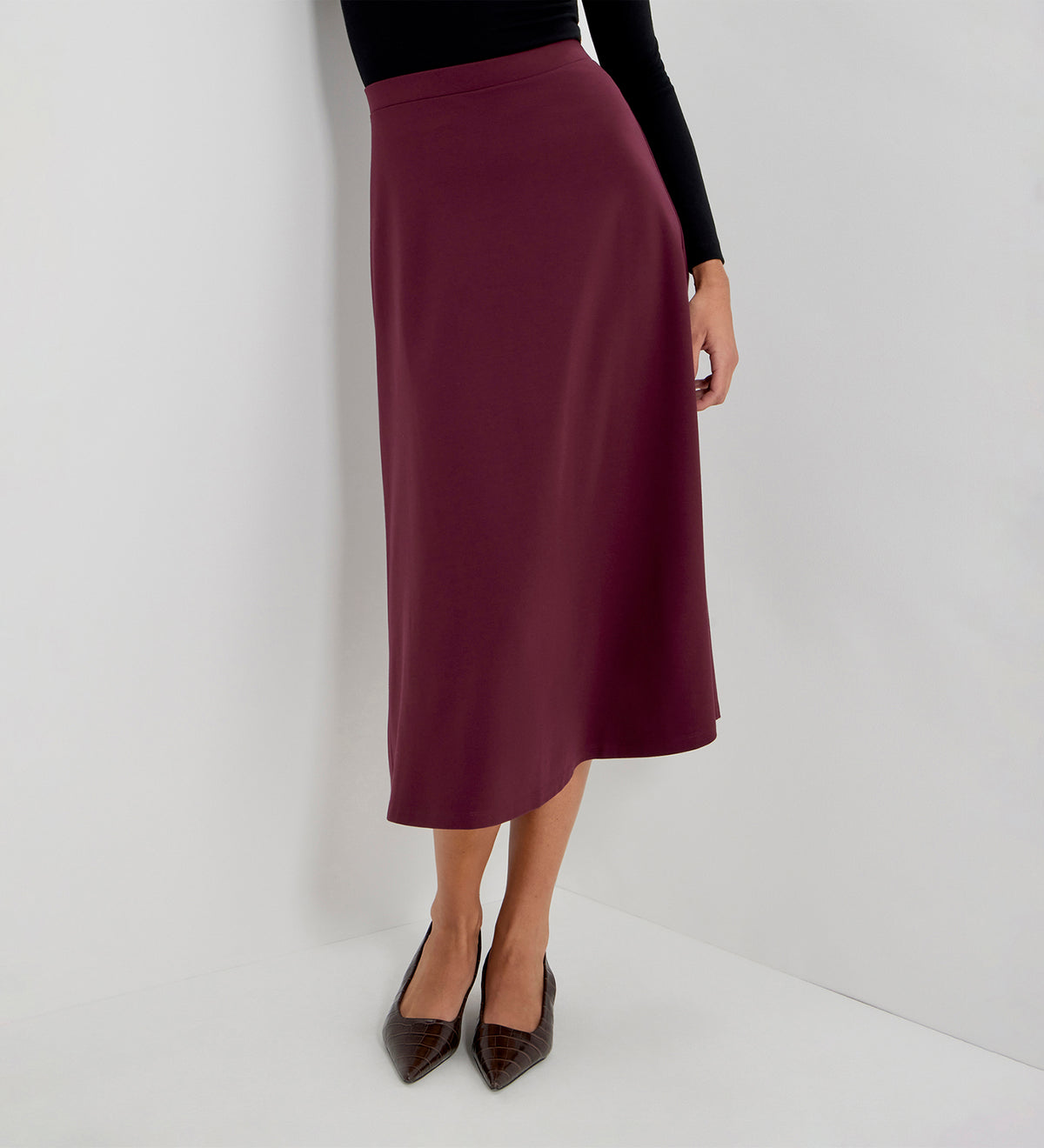 Ruth Burgundy Ponte Jersey A-Line Midi Skirt