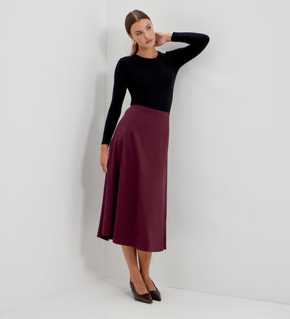 Ruth Burgundy Ponte Jersey A-Line Midi Skirt