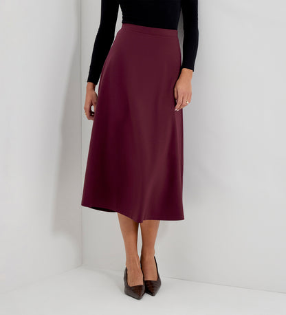 Ruth Burgundy Ponte Jersey A-Line Midi Skirt