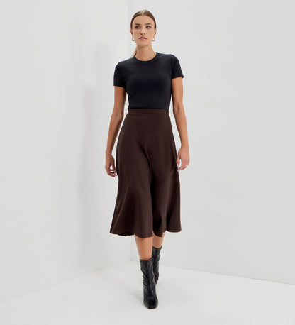 Ruth Chocolate Ponte Jersey A-Line Midi Skirt