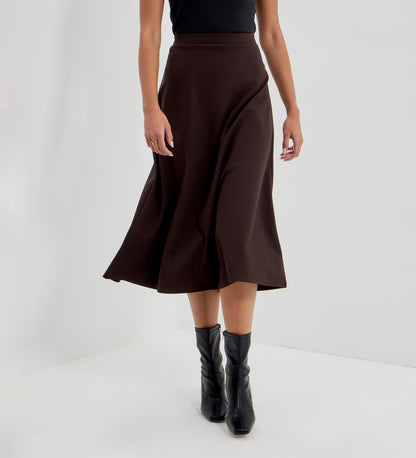Ruth Chocolate Ponte Jersey A-Line Midi Skirt