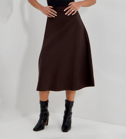 Ruth Chocolate Ponte Jersey A-Line Midi Skirt