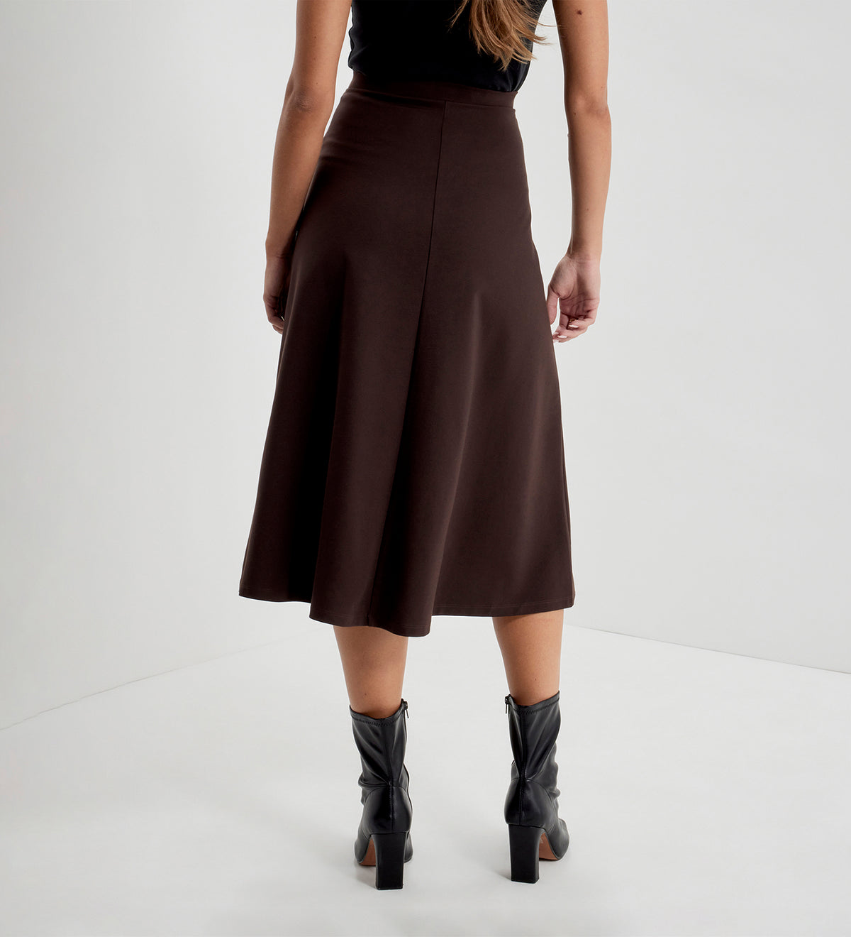 Ruth Chocolate Ponte Jersey A-Line Midi Skirt