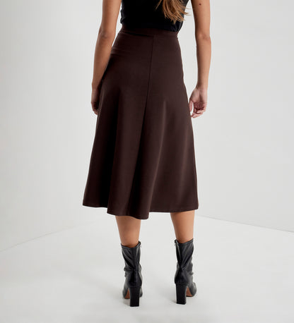 Ruth Chocolate Ponte Jersey A-Line Midi Skirt