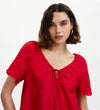 Ruthie Red Floral Broderie Cotton Tie Neck Top