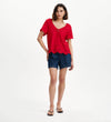 Ruthie Red Floral Broderie Cotton Tie Neck Top