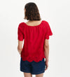 Ruthie Red Floral Broderie Cotton Tie Neck Top