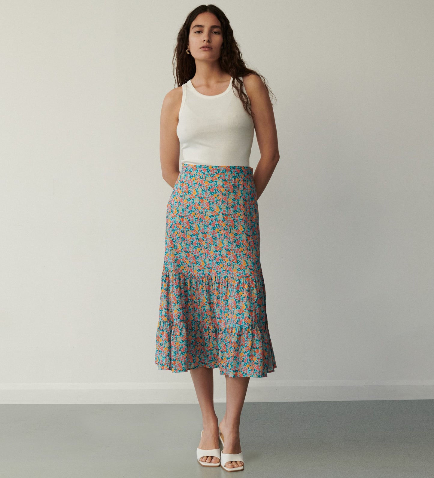 Dawn Blue Meadow Midi Skirt