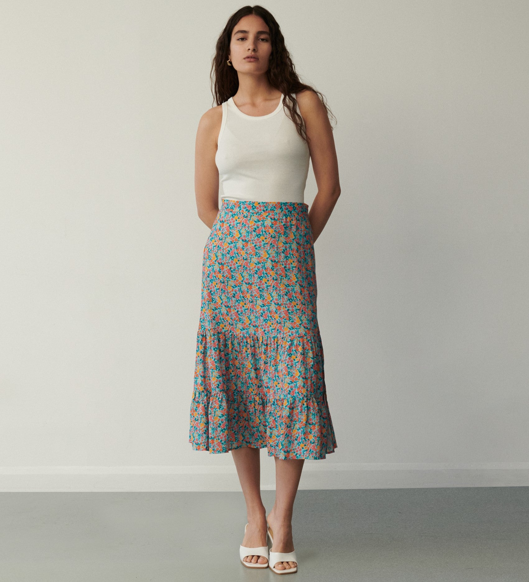 Dawn Blue Meadow Midi Skirt