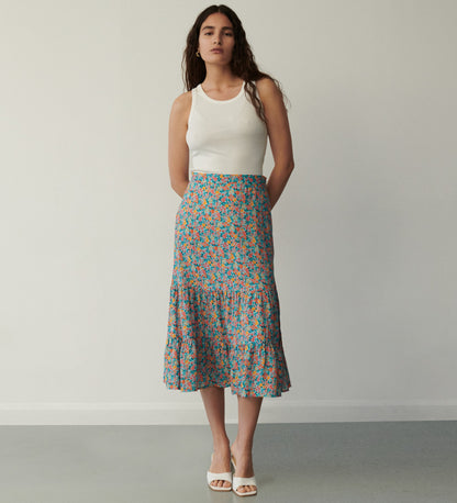 Dawn Blue Meadow Midi Skirt