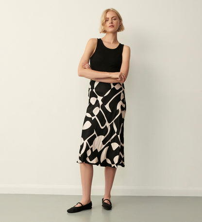 Evelyn Black Geo Satin Skirt