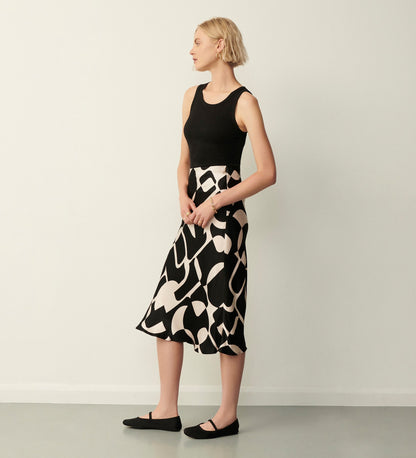 Evelyn Black Geo Satin Skirt