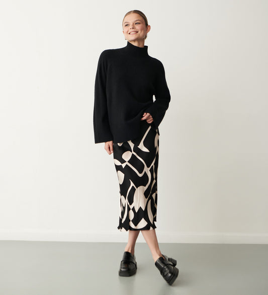 Evelyn Black Geo Satin Skirt