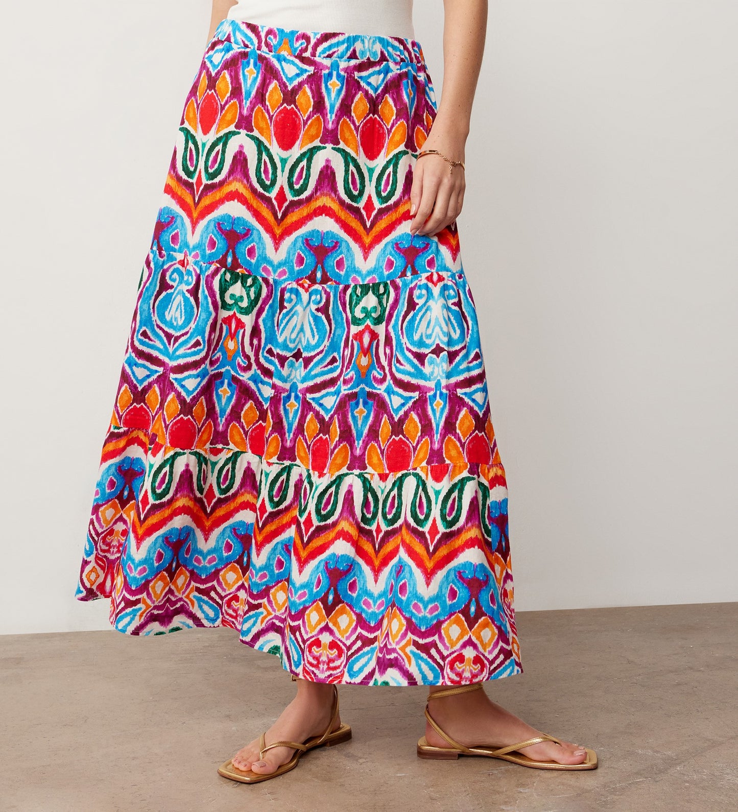 Sophia Orange Paisley Linen Blend Midi Skirt