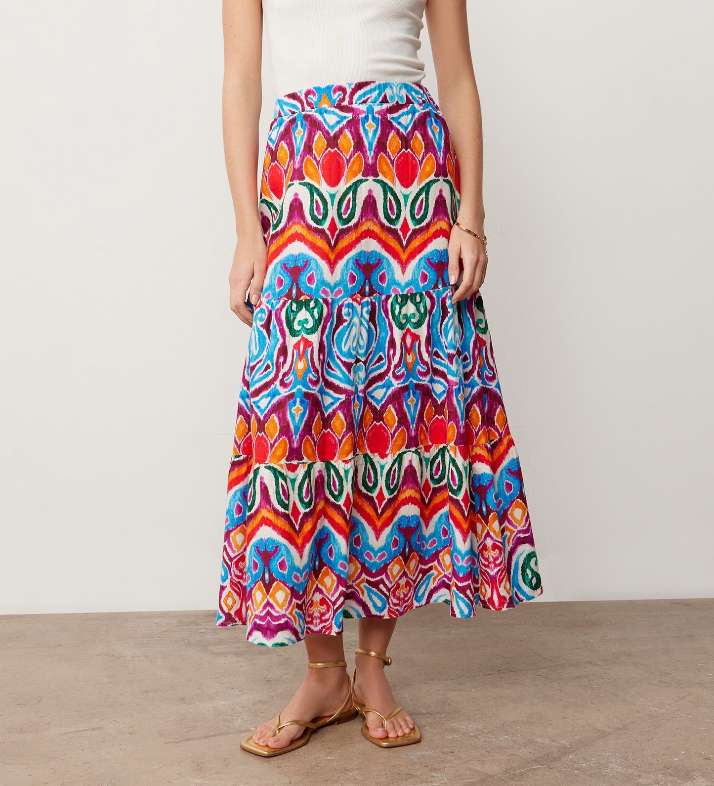 Sophia Orange Paisley Linen Blend Midi Skirt