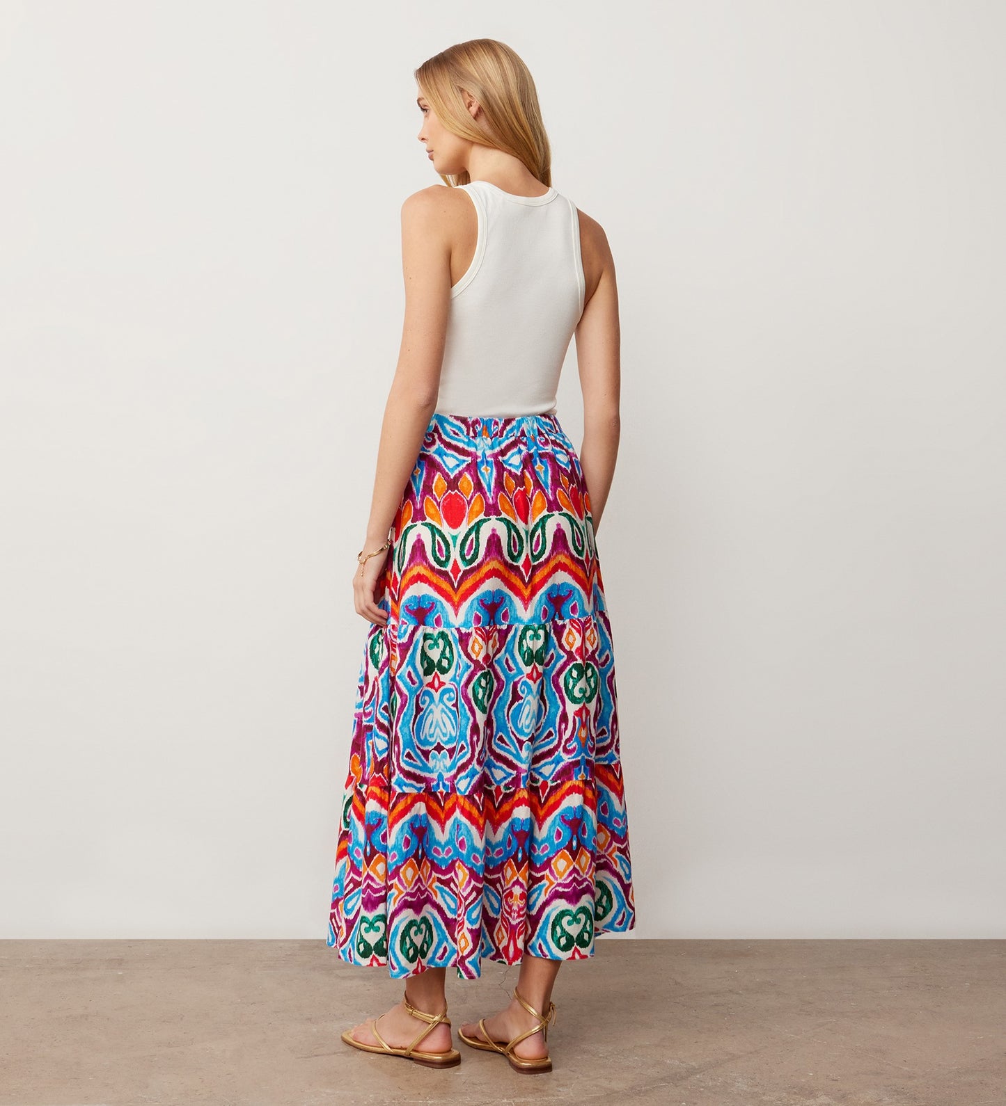 Sophia Orange Paisley Linen Blend Midi Skirt
