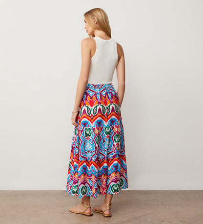 Sophia Orange Paisley Linen Blend Midi Skirt