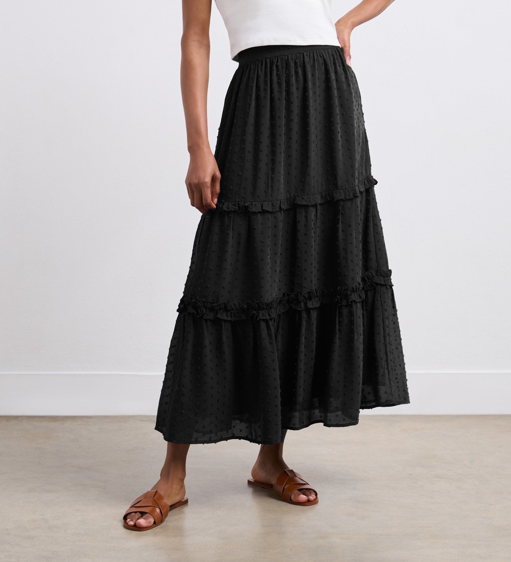 Everley Black Tiered Midi Skirt – Finery London