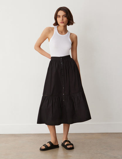 Maura Black Cotton Midi Skirt