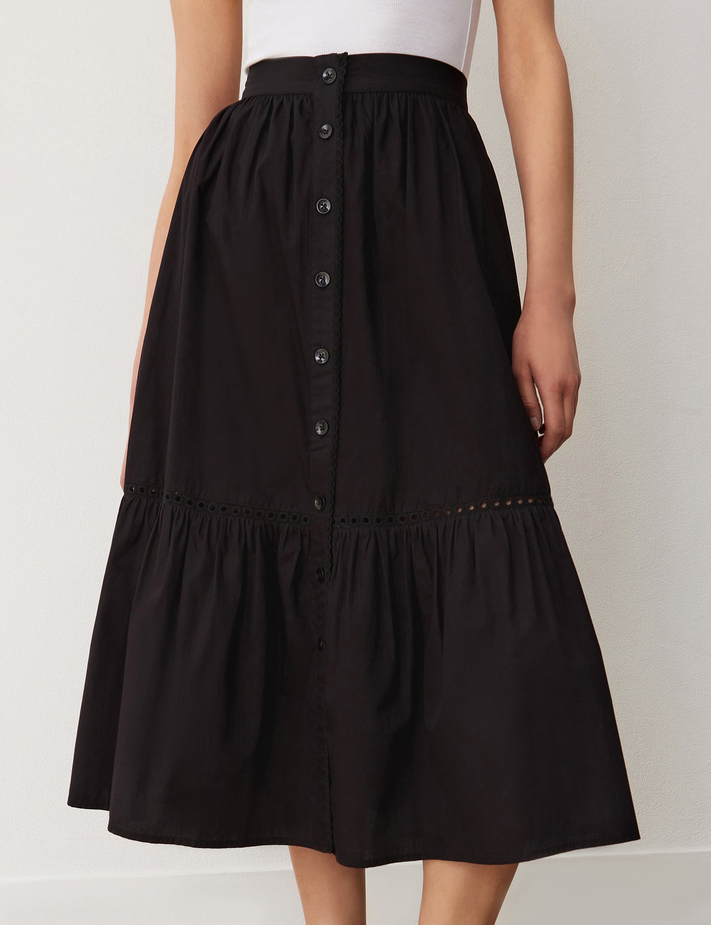 Maura Black Cotton Midi Skirt