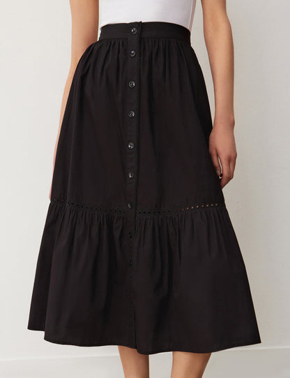 Maura Black Cotton Midi Skirt