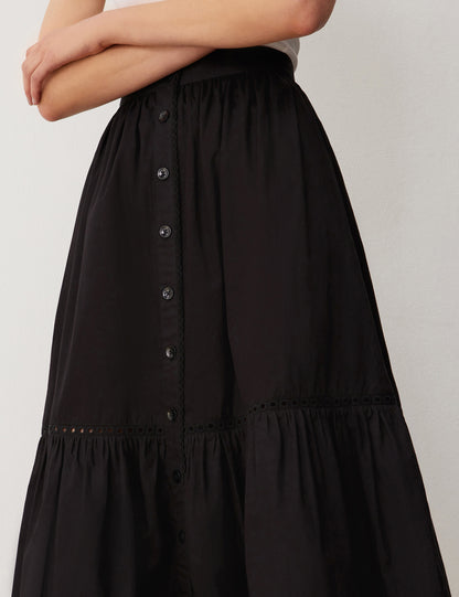 Maura Black Cotton Midi Skirt