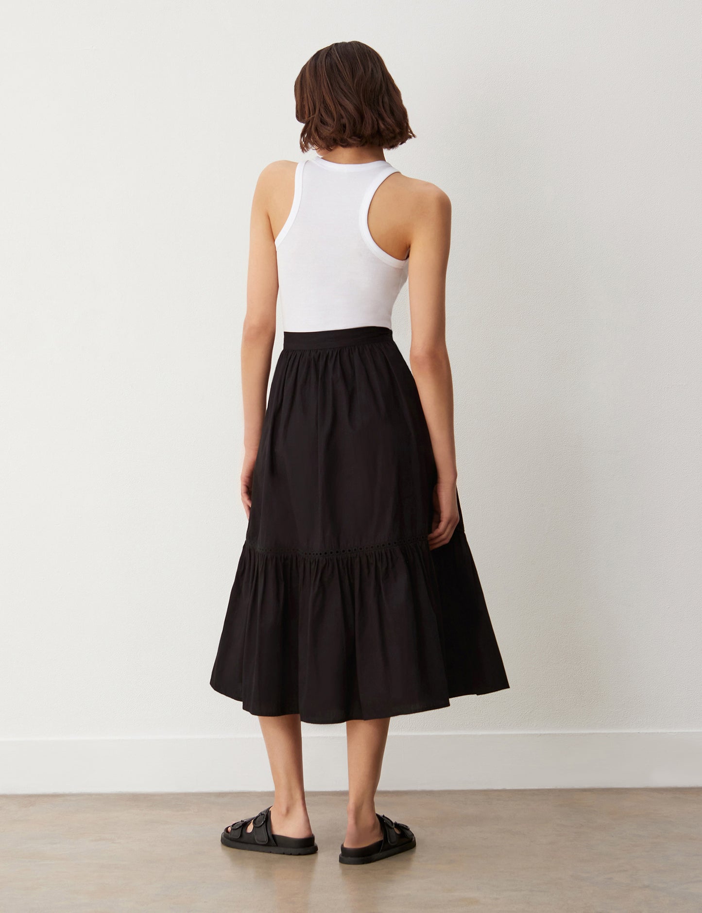 Maura Black Cotton Midi Skirt