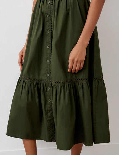 Maura Khaki Cotton Midi Skirt